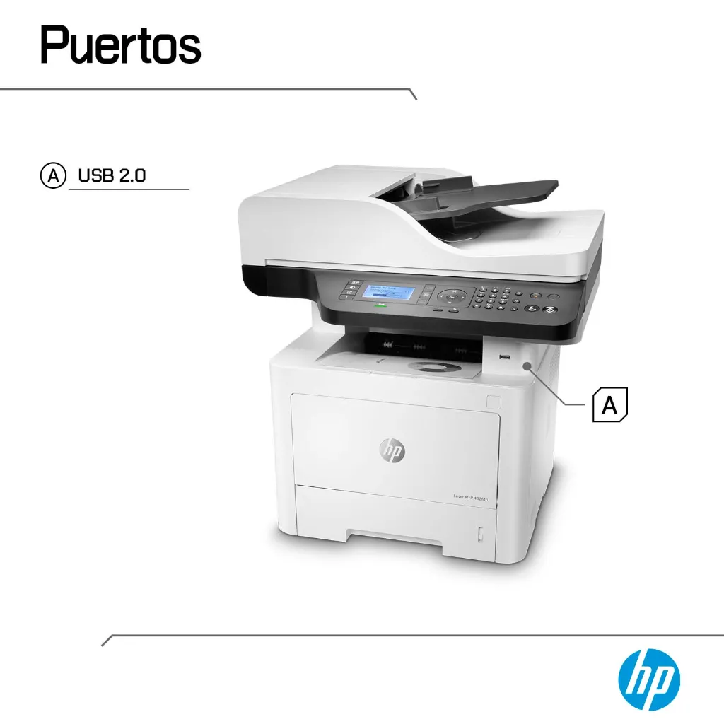 Impresora HP Laser 432fdn con conectividad USB y Ethernet