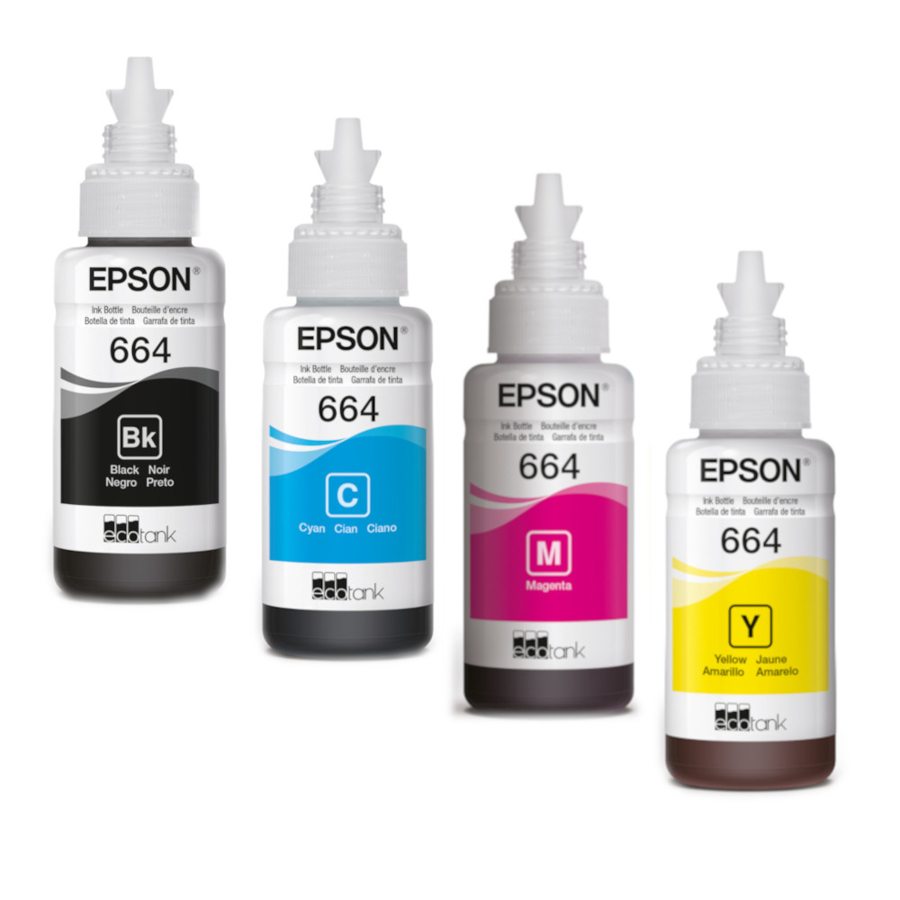 Pack de 4 Tintas T664 Originales (Negro, Cyan, Magenta, Amarillo)