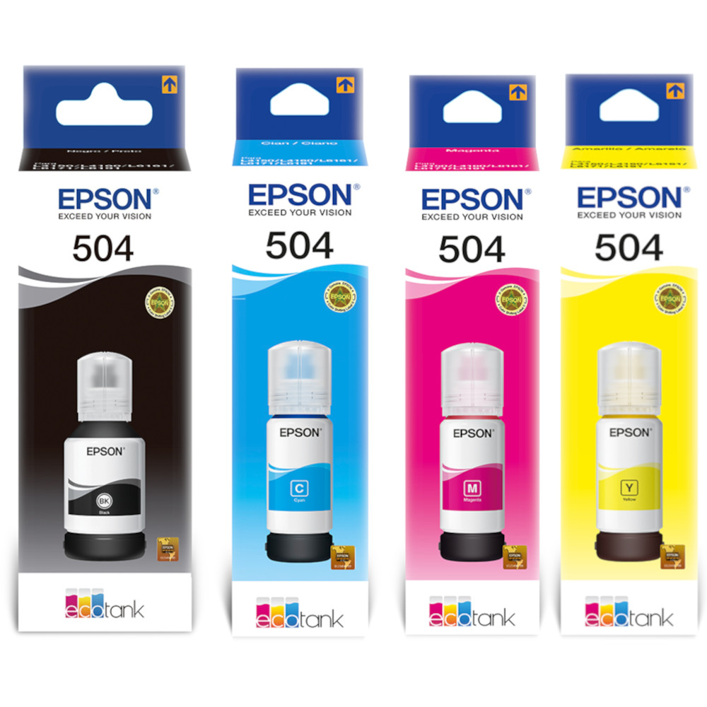[20003] Epson T504 Pack 4 Tintas Originales 504 BK CMY – Alto Rendimiento para Impresoras EcoTank