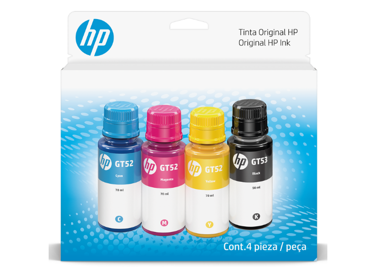 Tinta HP GT53 GT52 Original Pack 4 Botellas Smart Tank Ink Tank Alto Rendimiento (9F3N4AL)
