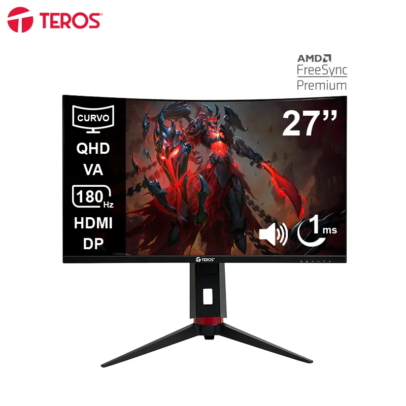 [100399] Monitor Curvo Gaming Teros TE-2767G 27" QHD VA 180HZ 1MS HDMI DP Audio Out Parlantes Negro