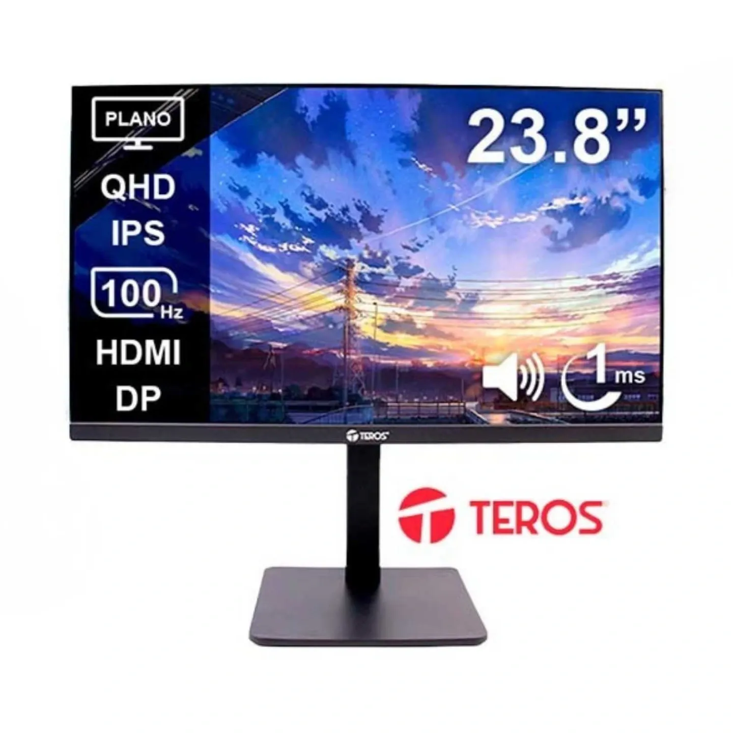 Monitor Corporativo Teros TE-2416CS 23.8" QHD IPS 100Hz 1MS HDMI DP Parlantes Audio Cámara