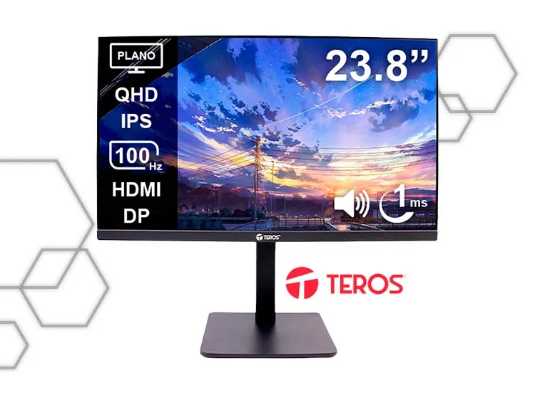 Monitor Corporativo Teros TE-2416CS 23.8" QHD IPS 100Hz 1MS HDMI DP Parlantes Audio Cámara