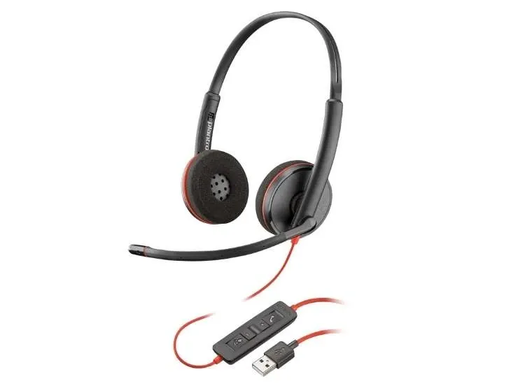 Auriculares HP Poly Blackwire 3220 Stereo USB-C con Adaptador USB-A | Audio Claro para Trabajo y Videollamadas
