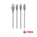 Cable de Carga 3 en 1 Teros TE-70210W USB-A a Tipo C Lightning Micro USB Gris